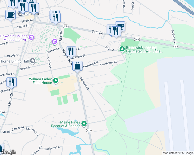 map of restaurants, bars, coffee shops, grocery stores, and more near 11 Pollard Avenue in Brunswick