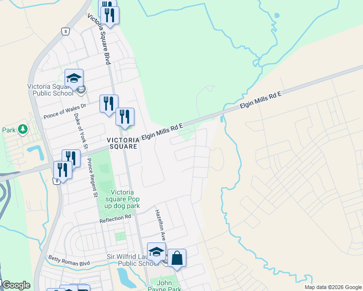 map of restaurants, bars, coffee shops, grocery stores, and more near 23 Thomas Frisby Jr Crescent in Markham