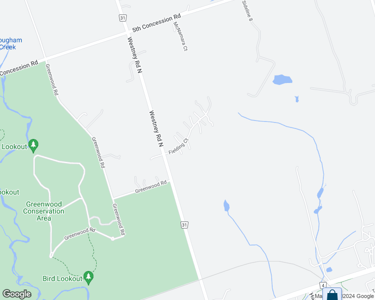 map of restaurants, bars, coffee shops, grocery stores, and more near 5 Fielding Court in Ajax