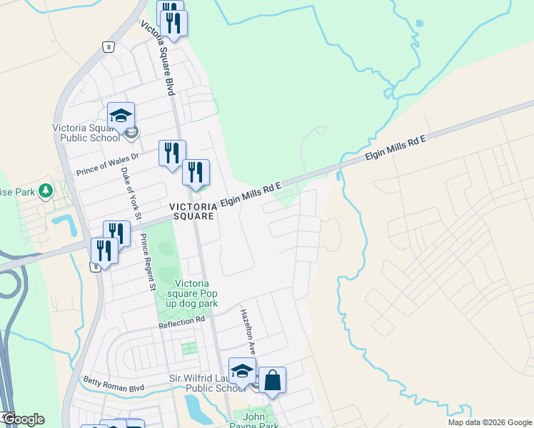 map of restaurants, bars, coffee shops, grocery stores, and more near 17 Thomas Frisby Jr Crescent in Markham