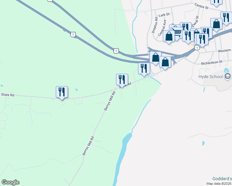 map of restaurants, bars, coffee shops, grocery stores, and more near 18 Northern Pride Road in West Bath