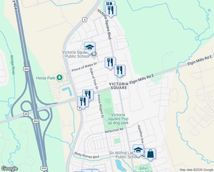map of restaurants, bars, coffee shops, grocery stores, and more near in Markham