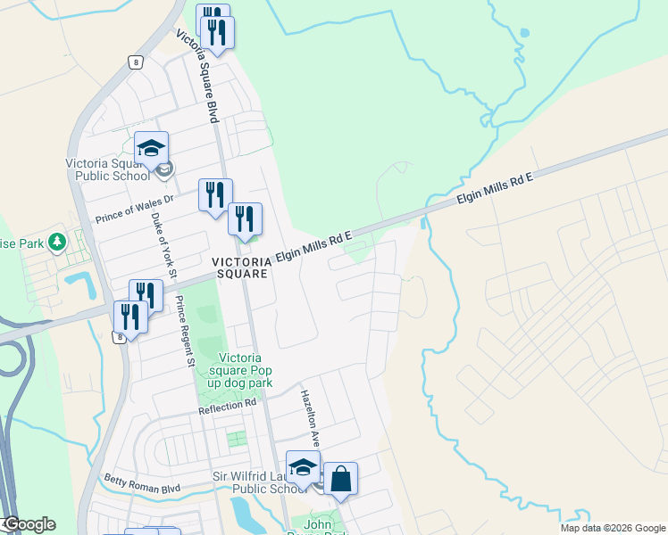 map of restaurants, bars, coffee shops, grocery stores, and more near 58 Thomas Frisby Jr Crescent in Markham