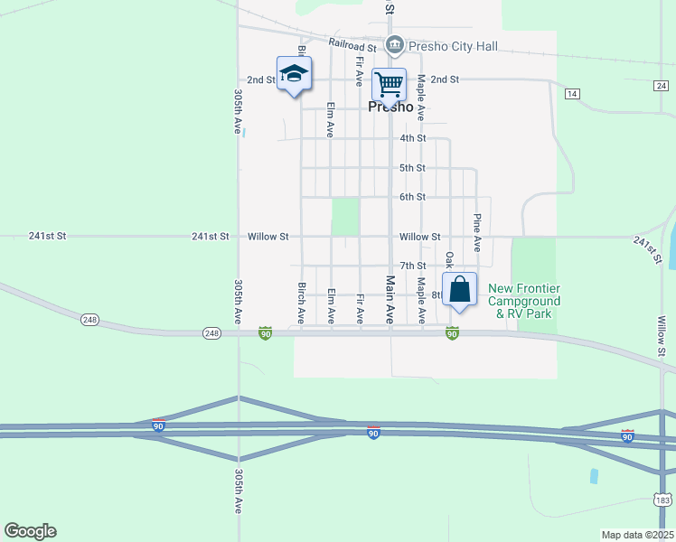 map of restaurants, bars, coffee shops, grocery stores, and more near 601 Elm Avenue in Presho
