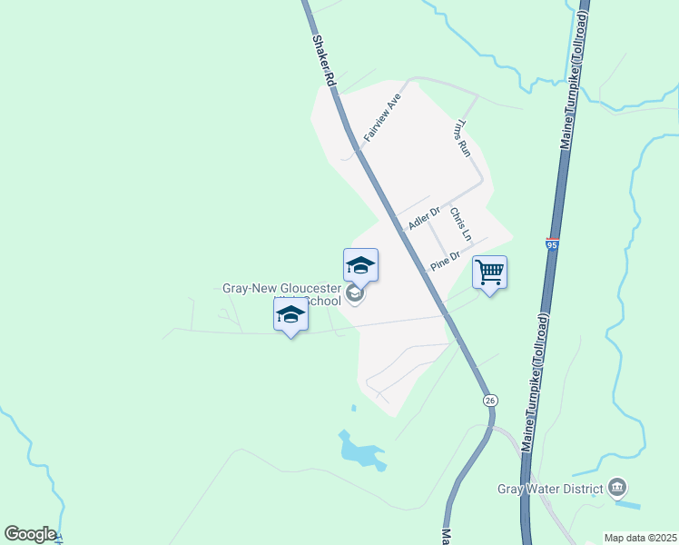 map of restaurants, bars, coffee shops, grocery stores, and more near 10 Libby Hill Road in Gray