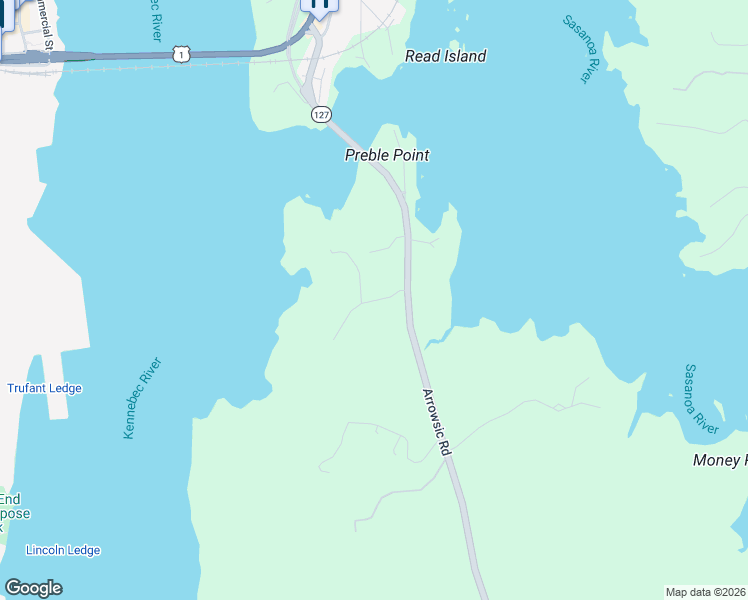 map of restaurants, bars, coffee shops, grocery stores, and more near 96 Arrowsic Road in Arrowsic