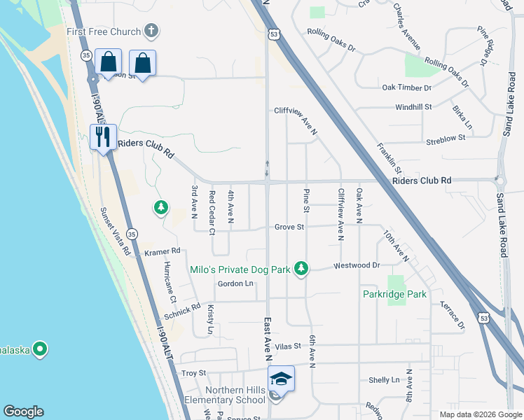 map of restaurants, bars, coffee shops, grocery stores, and more near 1300 Ridgeway Avenue in Onalaska