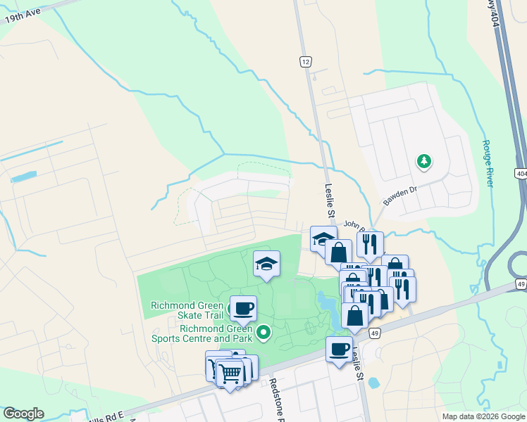 map of restaurants, bars, coffee shops, grocery stores, and more near 35 Casely Avenue in Richmond Hill