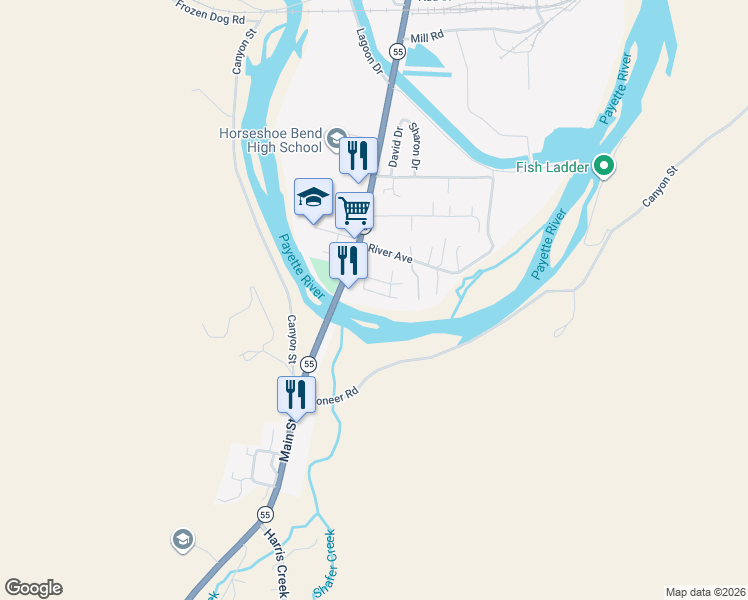 map of restaurants, bars, coffee shops, grocery stores, and more near 103 Madison Avenue in Horseshoe Bend