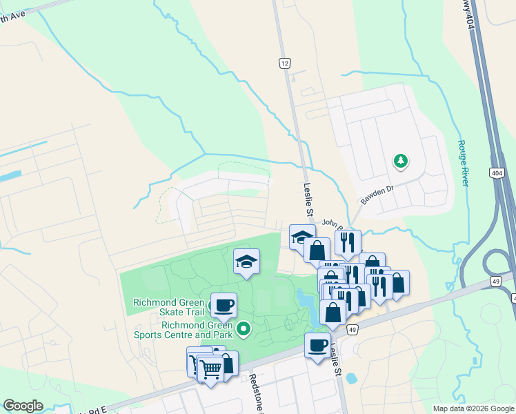 map of restaurants, bars, coffee shops, grocery stores, and more near 14 Casely Avenue in Richmond Hill