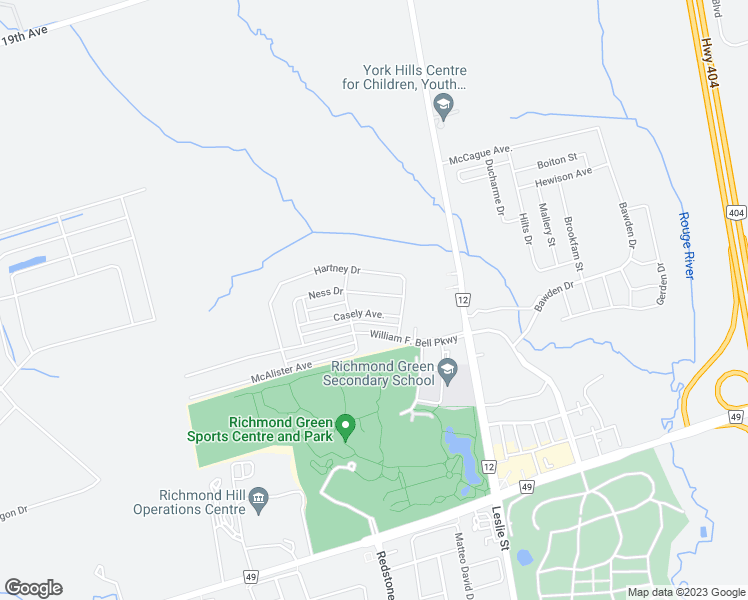 map of restaurants, bars, coffee shops, grocery stores, and more near 25 Ness Drive in Richmond Hill