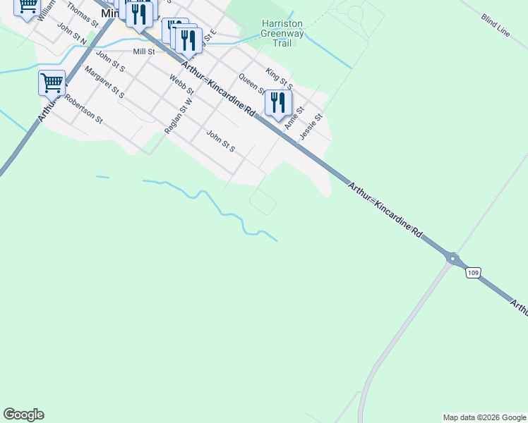 map of restaurants, bars, coffee shops, grocery stores, and more near in Wellington County