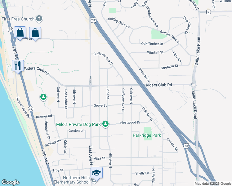 map of restaurants, bars, coffee shops, grocery stores, and more near 608 Riders Club Road in Onalaska