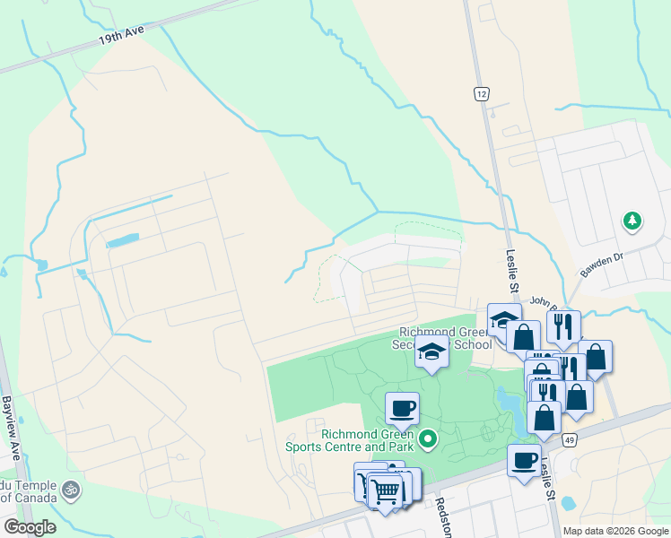map of restaurants, bars, coffee shops, grocery stores, and more near 156 Hartney Drive in Richmond Hill
