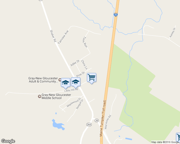 map of restaurants, bars, coffee shops, grocery stores, and more near 12 Spruce Dr in Gray