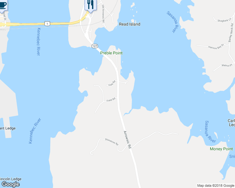 map of restaurants, bars, coffee shops, grocery stores, and more near 76 Arrowsic Road in Arrowsic