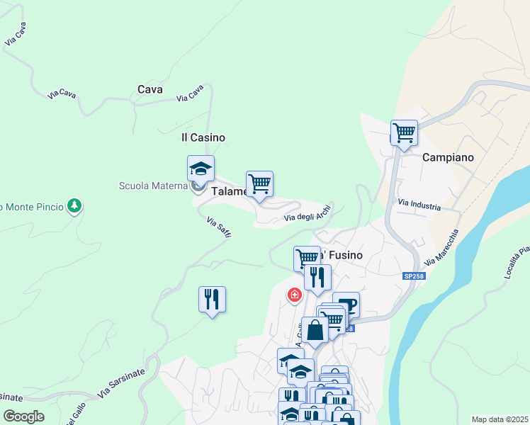 map of restaurants, bars, coffee shops, grocery stores, and more near 13 Borgo Pini in Talamello