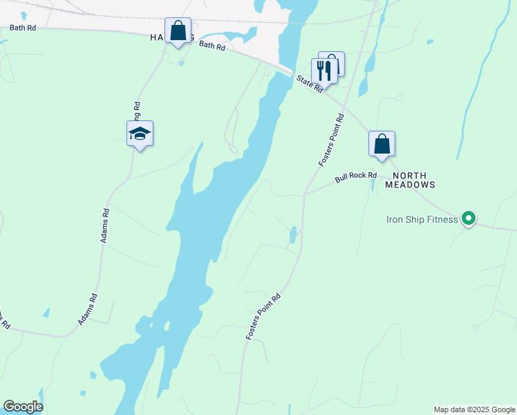 map of restaurants, bars, coffee shops, grocery stores, and more near 135 Bull Rock Road in West Bath