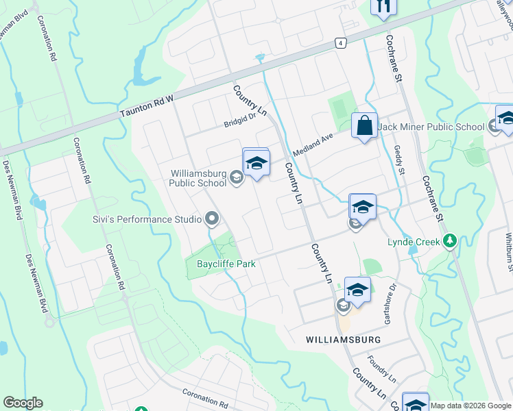 map of restaurants, bars, coffee shops, grocery stores, and more near 193 Kirkland Place in Whitby
