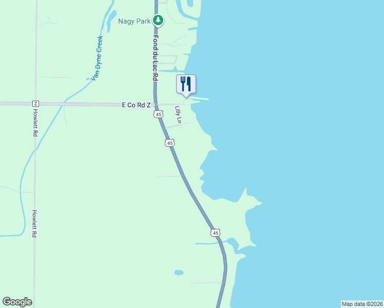 map of restaurants, bars, coffee shops, grocery stores, and more near 7278 U.S. 45 in Oshkosh