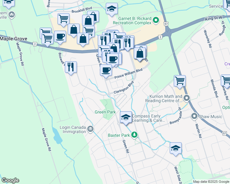 map of restaurants, bars, coffee shops, grocery stores, and more near in Bowmanville