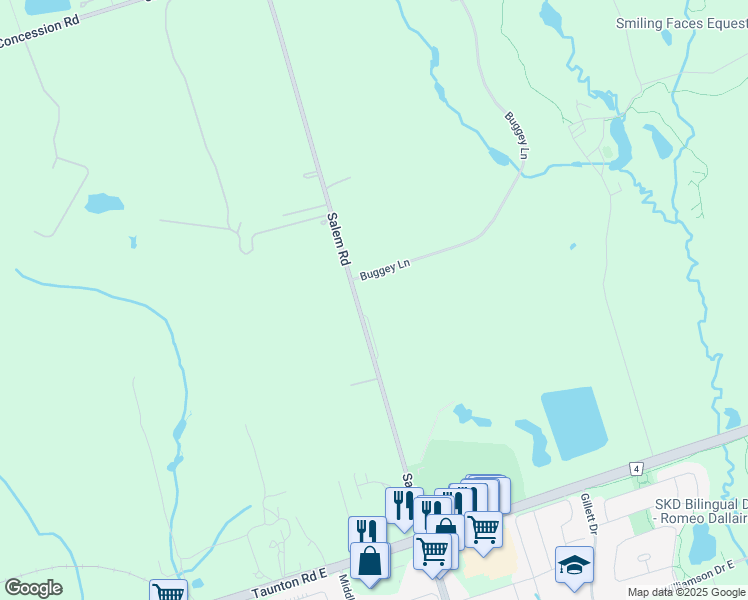 map of restaurants, bars, coffee shops, grocery stores, and more near 2377 Salem Road in Ajax