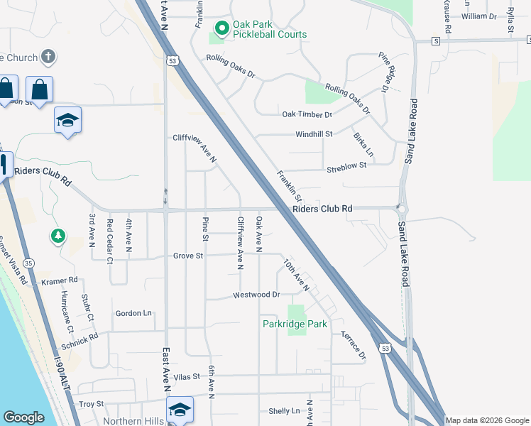 map of restaurants, bars, coffee shops, grocery stores, and more near 705 Parkridge Place in Onalaska