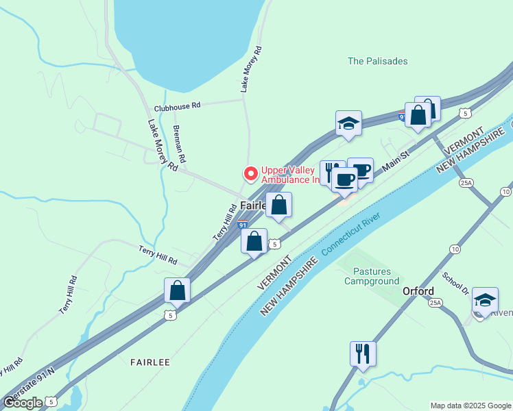 map of restaurants, bars, coffee shops, grocery stores, and more near in Fairlee