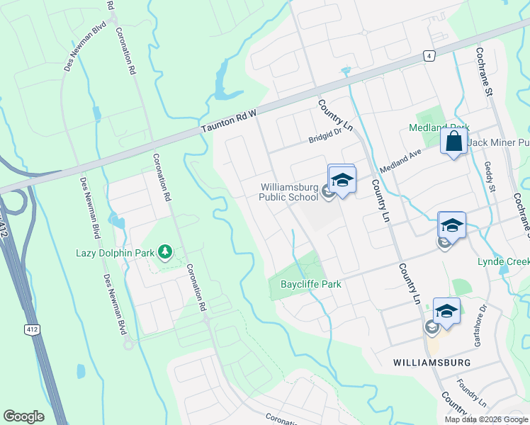 map of restaurants, bars, coffee shops, grocery stores, and more near 30 Ball Crescent in Whitby