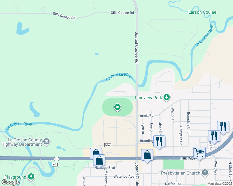 map of restaurants, bars, coffee shops, grocery stores, and more near N4985 County Road M in West Salem