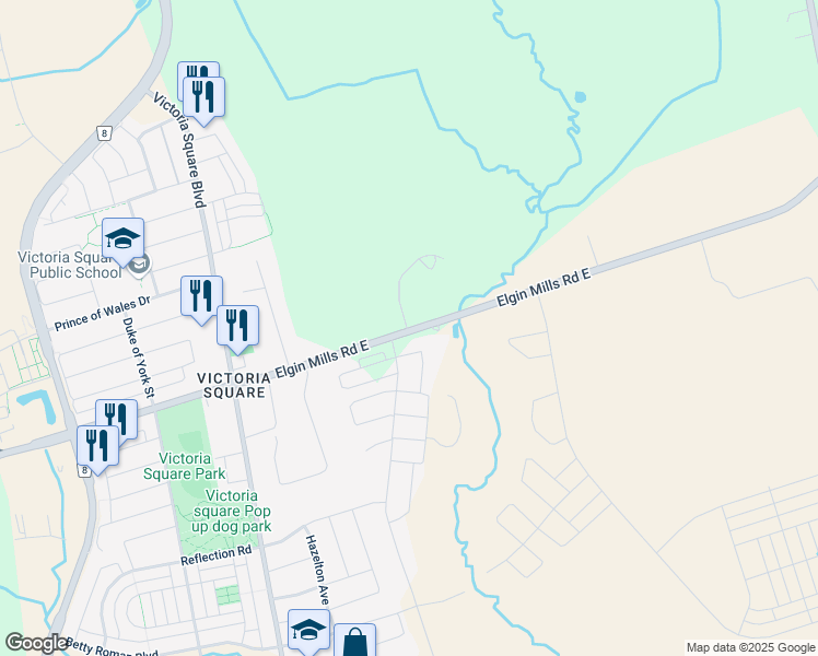 map of restaurants, bars, coffee shops, grocery stores, and more near 3217 Elgin Mills Road East in Markham