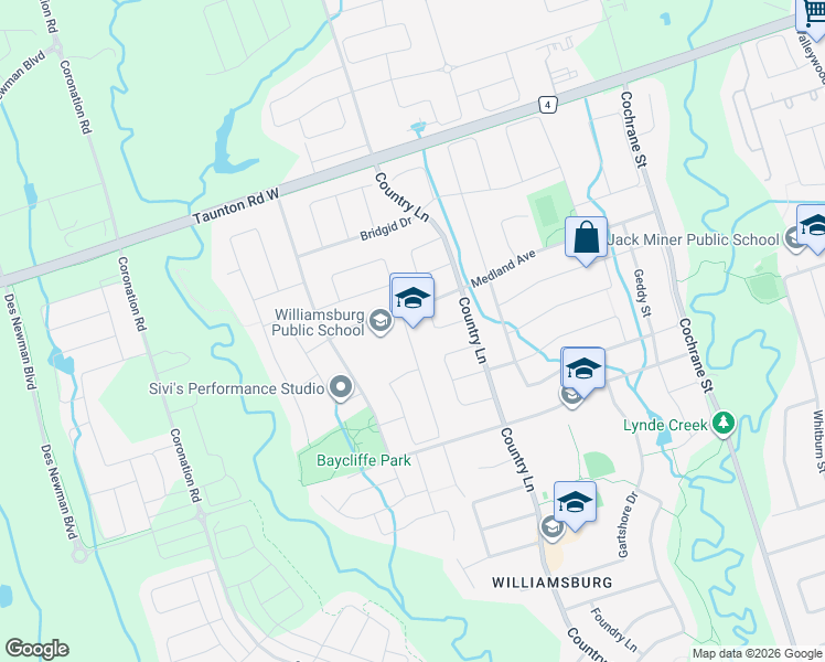 map of restaurants, bars, coffee shops, grocery stores, and more near 21 Kirkland Place in Whitby
