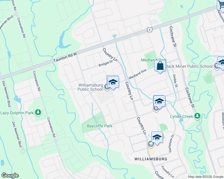 map of restaurants, bars, coffee shops, grocery stores, and more near 17 Kirkland Place in Whitby