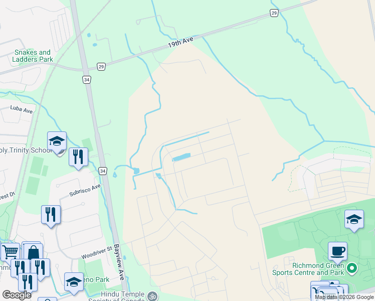 map of restaurants, bars, coffee shops, grocery stores, and more near 51 Current Drive in Richmond Hill