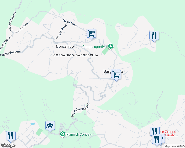 map of restaurants, bars, coffee shops, grocery stores, and more near 4484 Via delle Sezioni in Corsanico