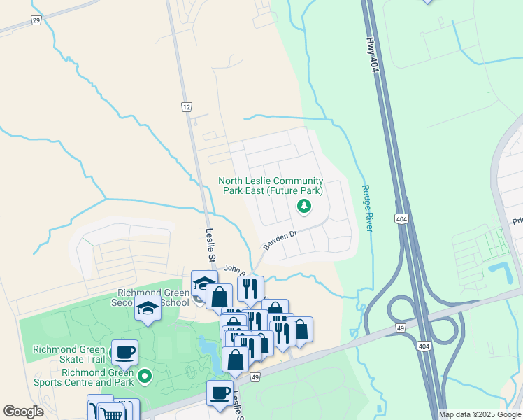 map of restaurants, bars, coffee shops, grocery stores, and more near 59 Hilts Drive in Richmond Hill