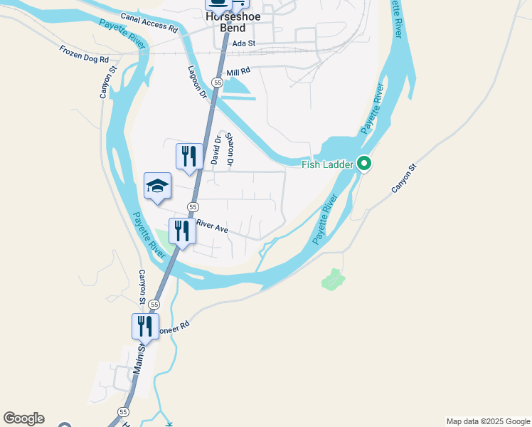 map of restaurants, bars, coffee shops, grocery stores, and more near 133 Adams Street in Horseshoe Bend