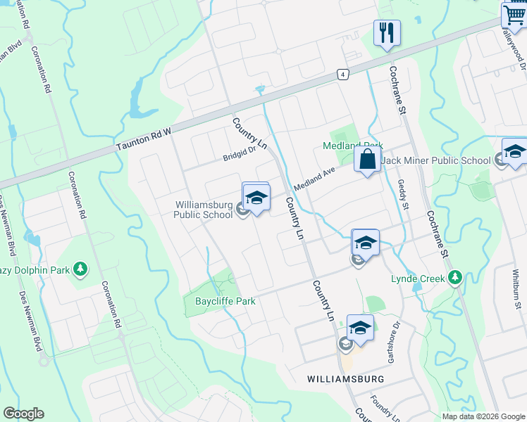 map of restaurants, bars, coffee shops, grocery stores, and more near 29 Pardon Avenue in Whitby