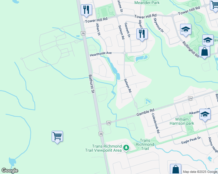 map of restaurants, bars, coffee shops, grocery stores, and more near 43 Collin Court in Richmond Hill