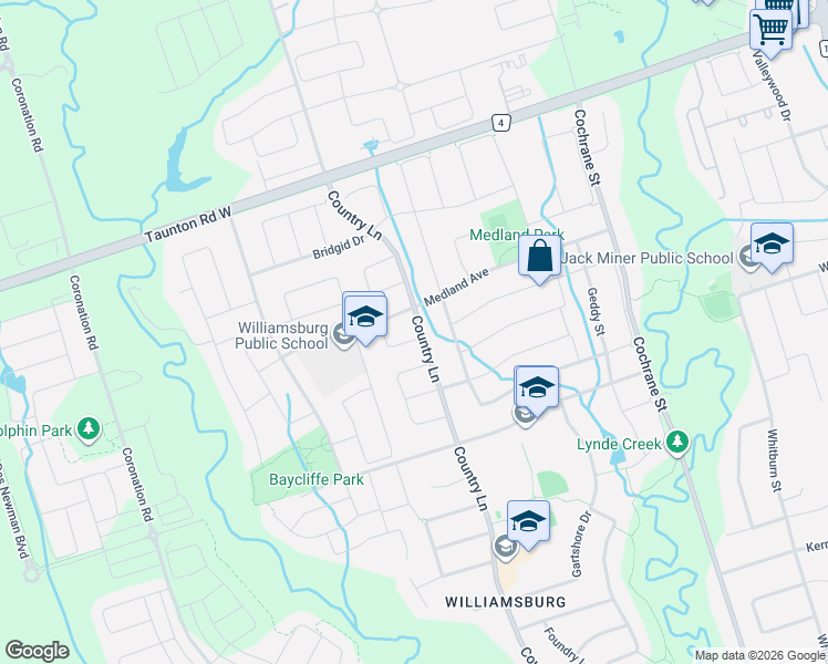 map of restaurants, bars, coffee shops, grocery stores, and more near 2 Pardon Avenue in Whitby