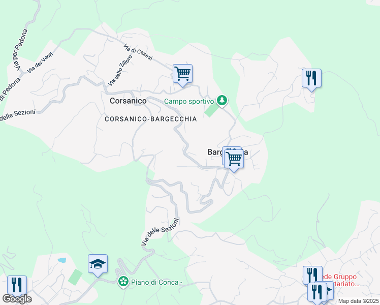 map of restaurants, bars, coffee shops, grocery stores, and more near 4484 Via delle Sezioni in Corsanico