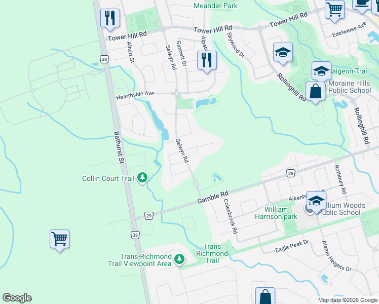 map of restaurants, bars, coffee shops, grocery stores, and more near 5 Platinum Avenue in Richmond Hill