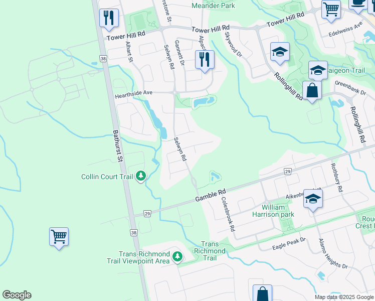 map of restaurants, bars, coffee shops, grocery stores, and more near 5 Platinum Avenue in Richmond Hill
