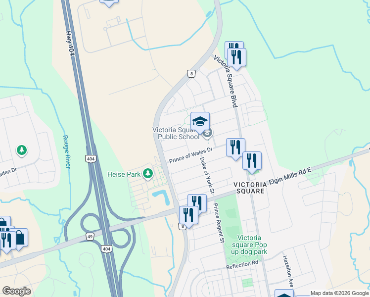 map of restaurants, bars, coffee shops, grocery stores, and more near 1 Herbert Wales Crescent in Markham