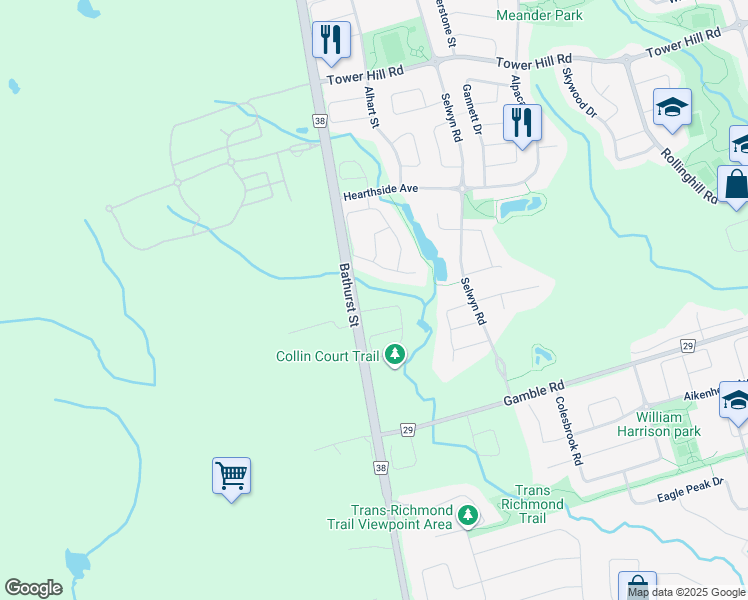 map of restaurants, bars, coffee shops, grocery stores, and more near 15 Collin Court in Richmond Hill