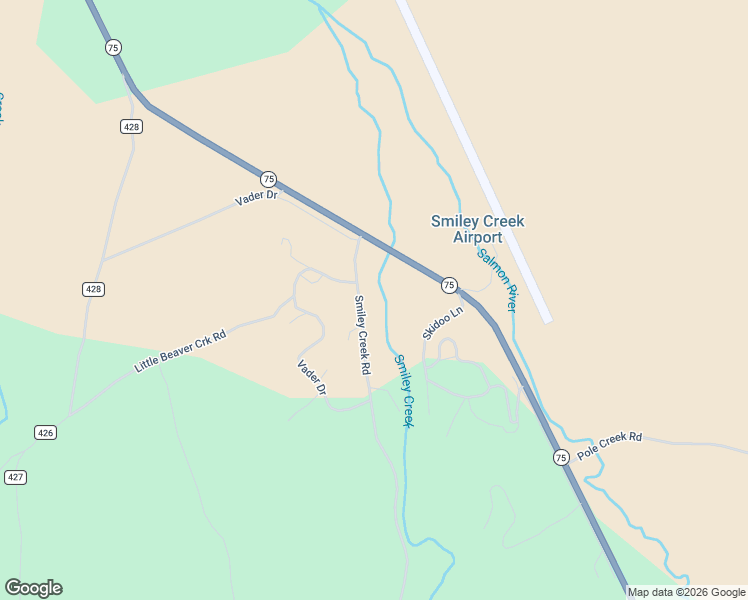 map of restaurants, bars, coffee shops, grocery stores, and more near 205 Smiley Creek Road in Sawtooth City