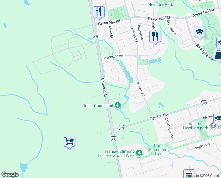 map of restaurants, bars, coffee shops, grocery stores, and more near 11 Collin Court in Richmond Hill
