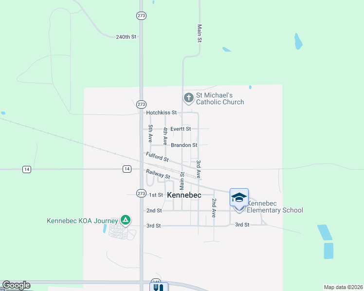 map of restaurants, bars, coffee shops, grocery stores, and more near Brandon Street in Kennebec