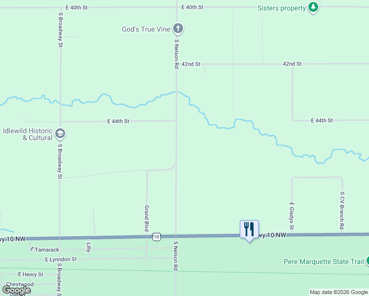 map of restaurants, bars, coffee shops, grocery stores, and more near 5500 South Nelson Road in Idlewild