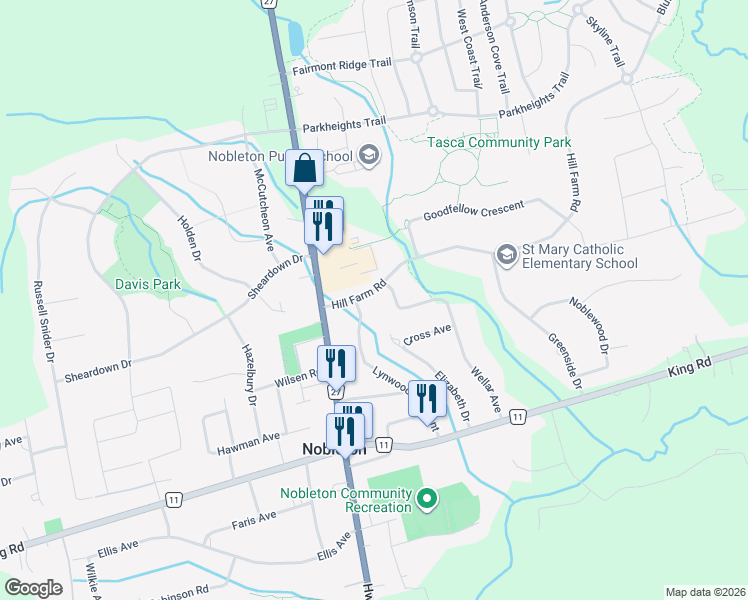 map of restaurants, bars, coffee shops, grocery stores, and more near 133 Lynwood Crescent in Nobleton